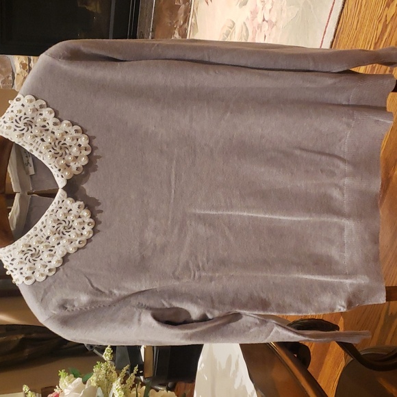 Nwt Siani xl Gray Sweater with Lace Collar - Picture 3 of 7
